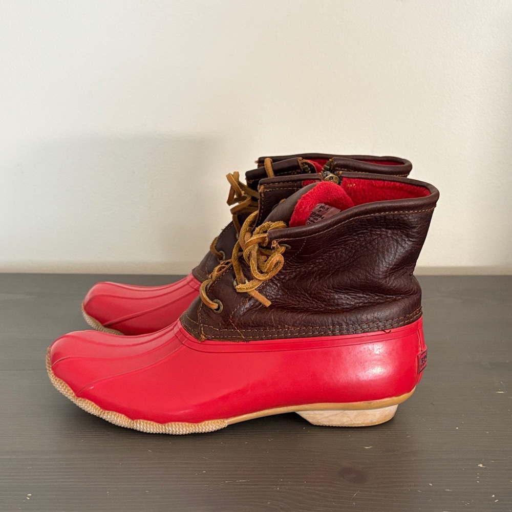 Sperry‎ Women’s Waterproof Duck Boots Red Brown Leather Fleece Lined Size 8